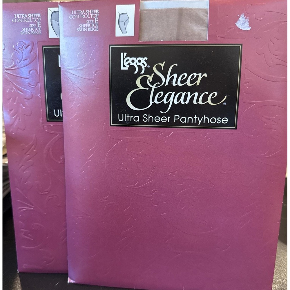 Leggs Sheer Elegance Satin Beige Control Top Pantyhose Nylons Size E NEW 2 Piece